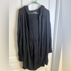 Elegant Gray Hooded Cardigan